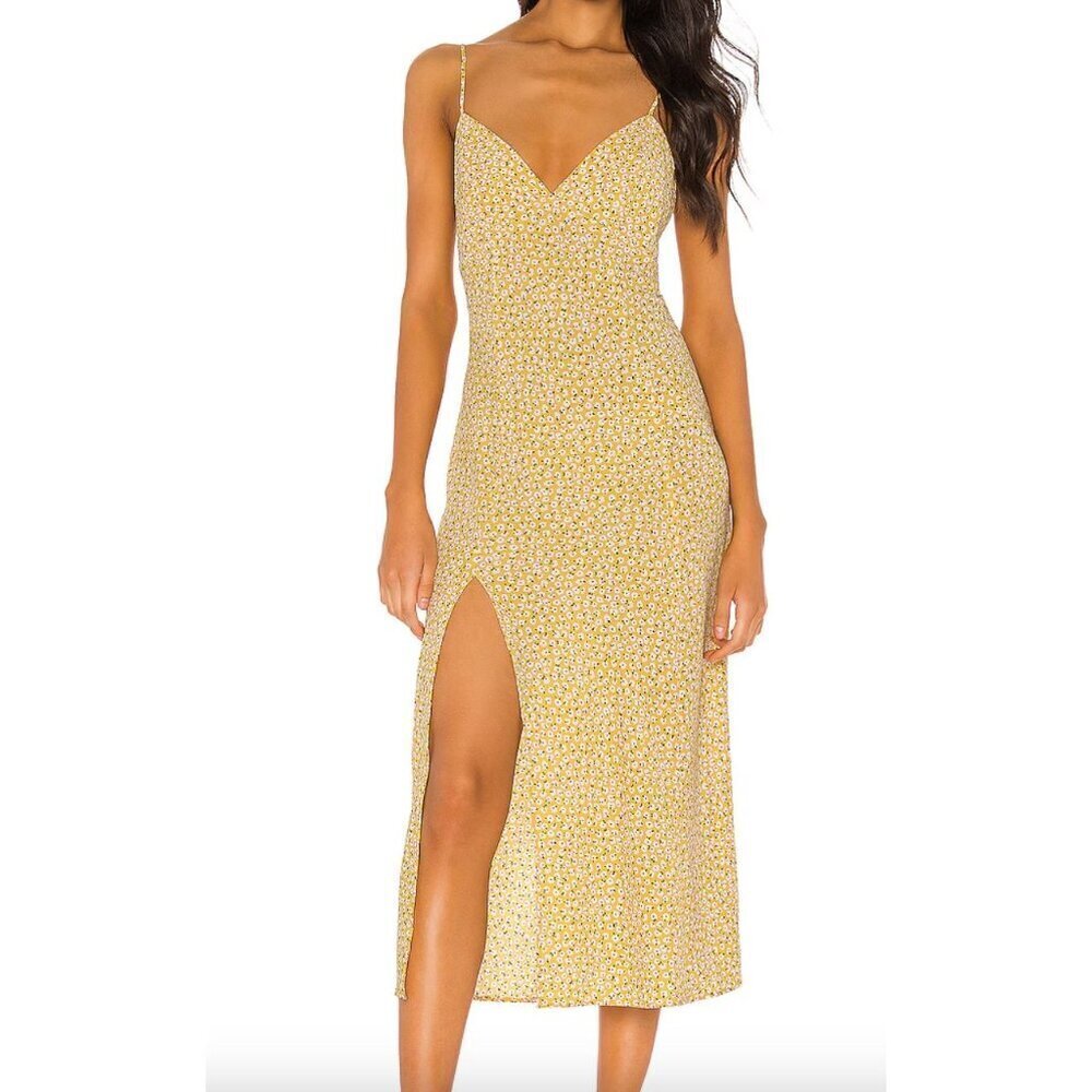 RESA Harper Midi Slip Dress in Honeysuckle Floral Yellow Size Large